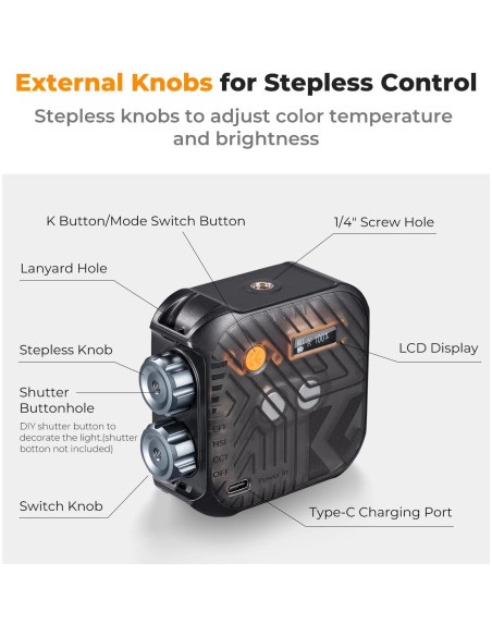 Luz de Video RGB K&F Concept Portátil 2500K-9900K CRI 96+ Luz de Video RGB K&F Concept Portátil 2500K-9900K CRI 96+