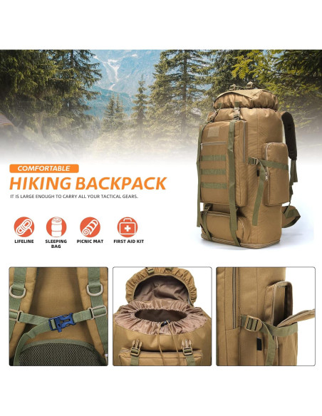 Mochila de senderismo 100L HongXingHai impermeable Caqui Mochila de senderismo 100L HongXingHai impermeable Caqui