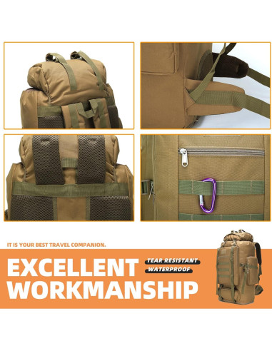 Mochila de senderismo 100L HongXingHai impermeable Caqui