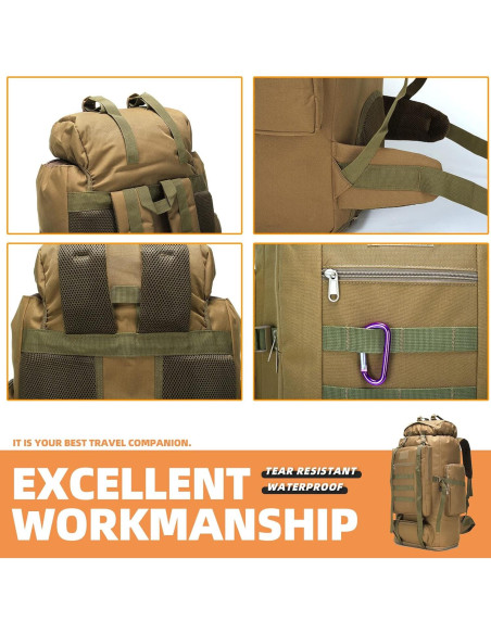 Mochila de senderismo 100L HongXingHai impermeable Caqui Mochila de senderismo 100L HongXingHai impermeable Caqui