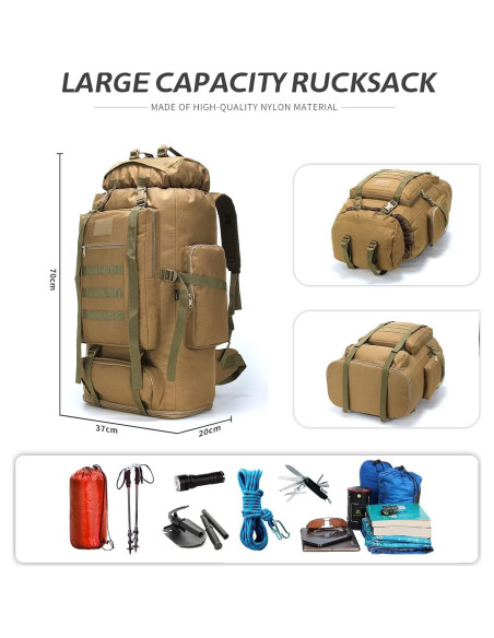 Mochila de senderismo 100L HongXingHai impermeable Caqui Mochila de senderismo 100L HongXingHai impermeable Caqui