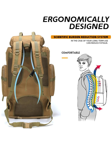 Mochila de senderismo 100L HongXingHai impermeable Caqui Mochila de senderismo 100L HongXingHai impermeable Caqui