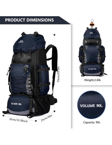 Mochila de Senderismo 90L Azul con Funda Impermeable