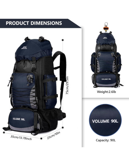 Mochila de Senderismo 90L Azul con Funda Impermeable Mochila de Senderismo 90L Azul con Funda Impermeable