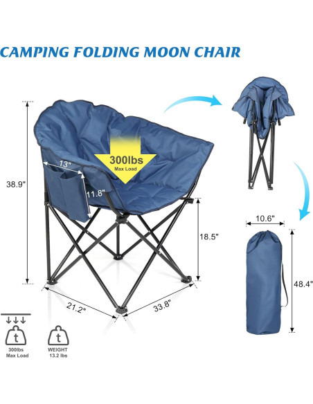 Silla de Camping Plegable VINGLI Oversize Acolchada 136 kg Silla de Camping Plegable VINGLI Oversize Acolchada 136 kg