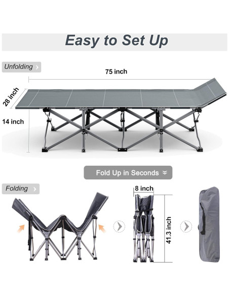 Cama Plegable ABORON 500lb 2 Capas 1200D para Camping Cama Plegable ABORON 500lb 2 Capas 1200D para Camping