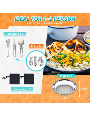 Juego de Utensilios de Cocina Camping KingCamp 17 Piezas Acero Inoxidable