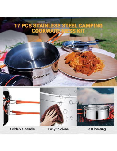 Juego de Utensilios de Cocina Camping KingCamp 17 Piezas Acero Inoxidable