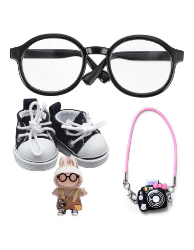 Juego de Accesorios para Muñecas Labubu - Gafas, Cámara y Zapatos