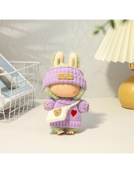 Conjunto de Ropa para Muñeca LABUBU 17cm - Suéter Corazón, Gorro y Bolsa Conjunto de Ropa para Muñeca LABUBU 17cm - Suéter Corazón, Gorro y Bolsa