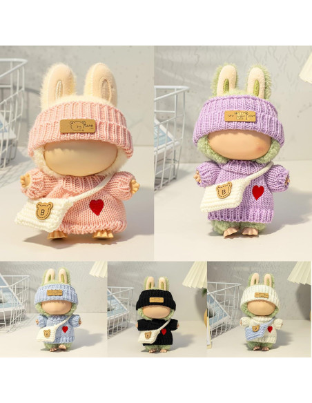 Conjunto de Ropa para Muñeca LABUBU 17cm - Suéter Corazón, Gorro y Bolsa Conjunto de Ropa para Muñeca LABUBU 17cm - Suéter Corazón, Gorro y Bolsa