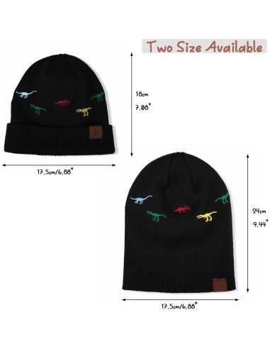 Gorro Beanie Térmico Bordado de Dinosaurio para Bebé 6-24 Meses