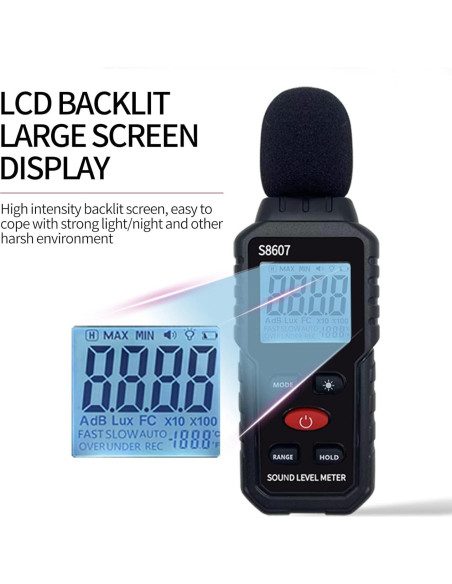 Medidor de Nivel de Sonido Digital S8607 30-130dBA Preciso Medidor de Nivel de Sonido Digital S8607 30-130dBA Preciso