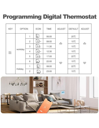 Termostato Inteligente Aoresac WiFi 16A Programable LCD