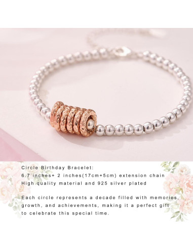 Pulsera de Cumpleaños FENNELISA para Mujeres 60 Años Plata