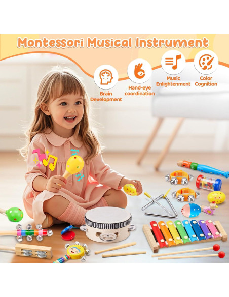 Set de Instrumentos Musicales de Madera UIOWOW para Niños 1-3 Años Set de Instrumentos Musicales de Madera UIOWOW para Niños 1-3 Años