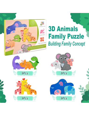 Rompecabezas de Madera para Niños Wooderma - 4 Animales