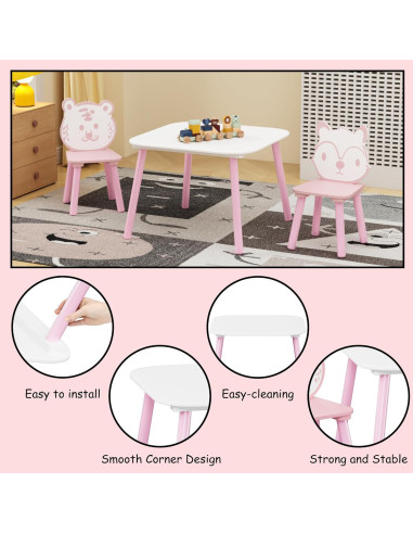 Juego de Mesa y Sillas para Niños FUCIHOMA 3 Piezas Rosa