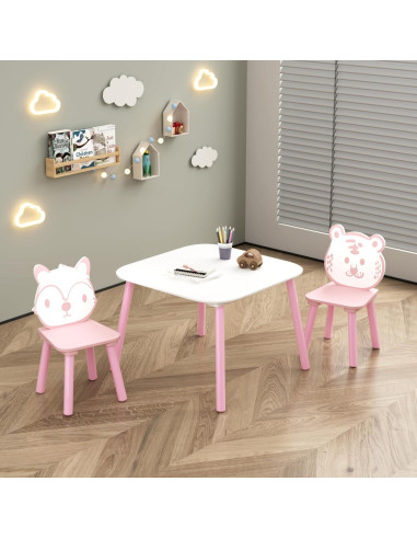Juego de Mesa y Sillas para Niños FUCIHOMA 3 Piezas Rosa