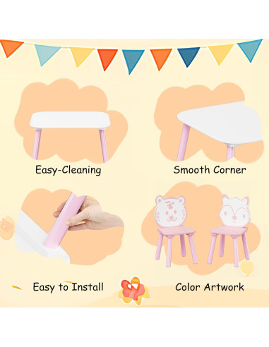 Juego de Mesa y Sillas para Niños FUCIHOMA 3 Piezas Rosa