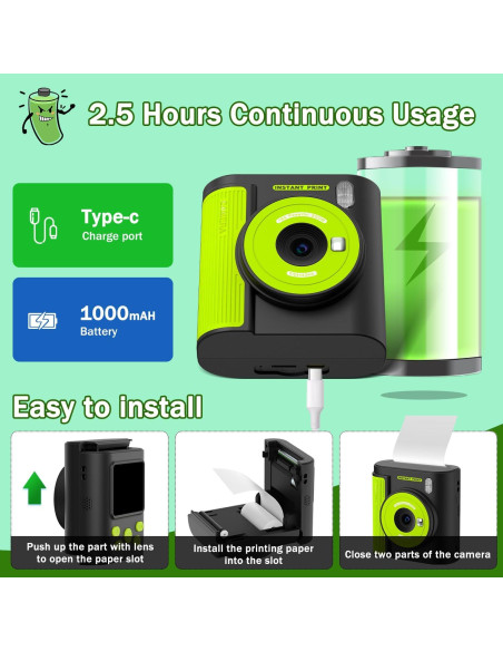 Cámara Instantánea Zicor P99 para Niños, Video HD 1080P, Impresión Sin Tinta, 32GB Cámara Instantánea Zicor P99 para Niños, Video HD 1080P, Impresión Sin Tinta, 32GB