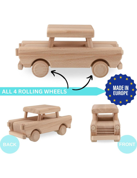 Coche de Madera DIY VESPLO Trabant Pintable 22.86x8.89cm Coche de Madera DIY VESPLO Trabant Pintable 22.86x8.89cm