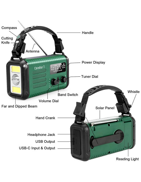 Radio de Emergencia Meteorológica Condor 1 20000mAh Solar AM/FM Radio de Emergencia Meteorológica Condor 1 20000mAh Solar AM/FM
