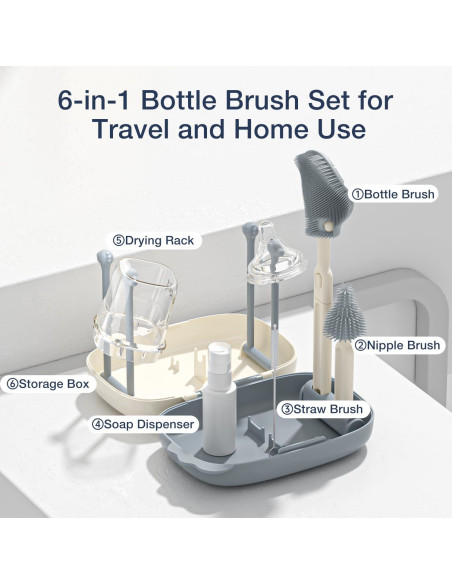 Kit de limpieza 6 en 1 para biberones Glusmami - Portátil y seguro Kit de limpieza 6 en 1 para biberones Glusmami - Portátil y seguro