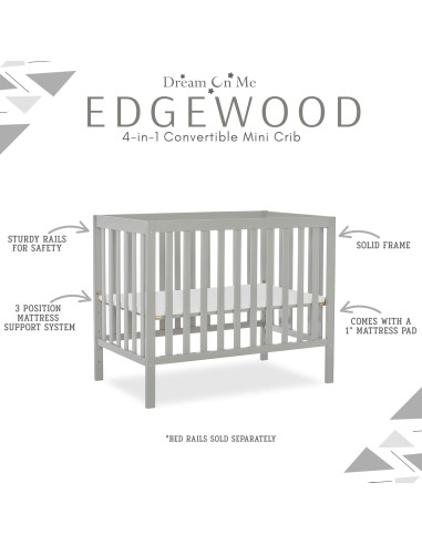 Cuna Mini Convertible 4-en-1 Dream On Me Edgewood Gris