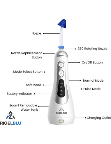 Irrigador Nasal Inalámbrico RIGELBLU con 3 Modos y 6 Puntas