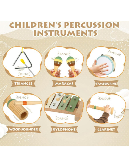 Juego de Instrumentos Musicales de Madera Montessori NASHRIO Juego de Instrumentos Musicales de Madera Montessori NASHRIO