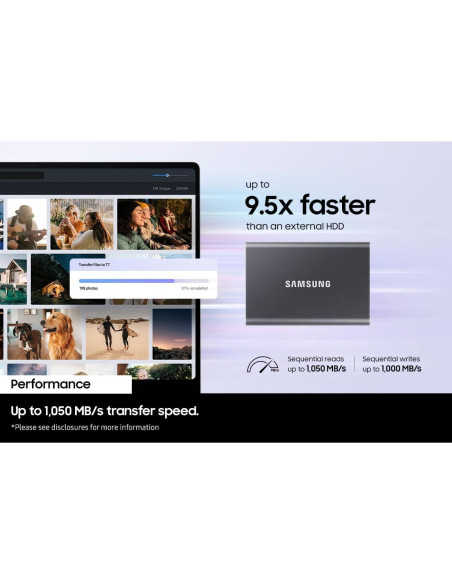 Samsung T7 SSD Externo 2 TB USB 3.2 Gen.2 Gris Titanio Samsung T7 SSD Externo 2 TB USB 3.2 Gen.2 Gris Titanio