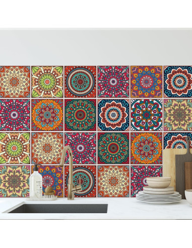 Calcomanías de Azulejos Bohemios Mandala Meihea 30 Pack 10x10 cm