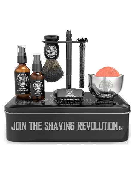 Kit de Afeitado de Seguridad Viking Revolution - Incluye Afeitadora, Soporte, Brocha y Balsamo Kit de Afeitado de Seguridad Viking Revolution - Incluye Afeitadora, Soporte, Brocha y Balsamo
