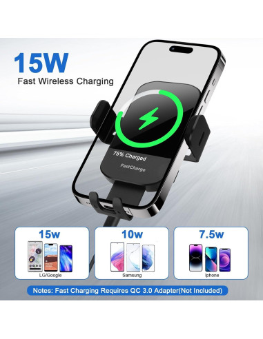 Cargador Inalámbrico para Auto Trixcoin 15W con Soporte Ajustable