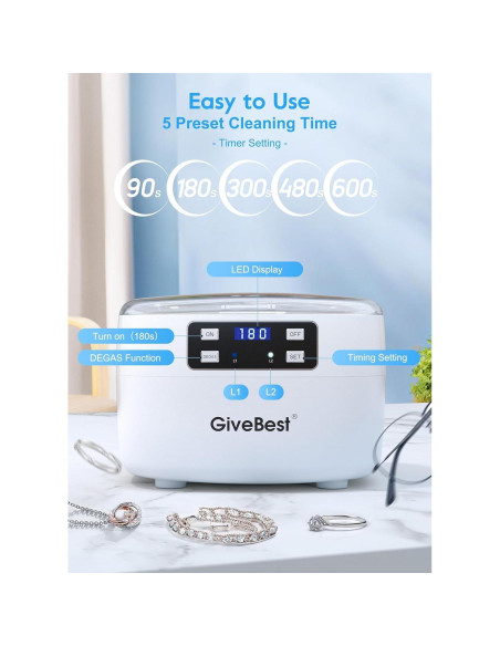 Limpiador Ultrasónico de Joyas GiveBest JX-956 750ml 45kHz Limpiador Ultrasónico de Joyas GiveBest JX-956 750ml 45kHz