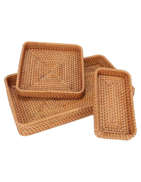 Bandeja Rectangular de Rattan Natural MHCLUE 36.8x22.9 cm Bandeja Rectangular de Rattan Natural MHCLUE 36.8x22.9 cm