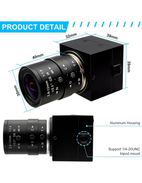 Cámara Web USB 8MP ALPCAM Full HD 3264x2448 Lente Zoom 2.8-12mm Cámara Web USB 8MP ALPCAM Full HD 3264x2448 Lente Zoom 2.8-12mm