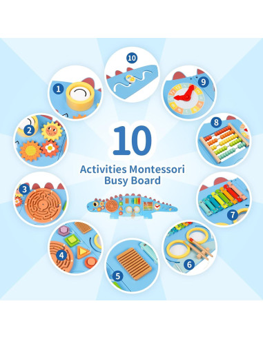 Panel Sensorial Dinosaurio OOOK 10 en 1 Montessori 157x51cm