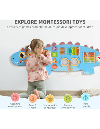 Panel Sensorial Dinosaurio OOOK 10 en 1 Montessori 157x51cm