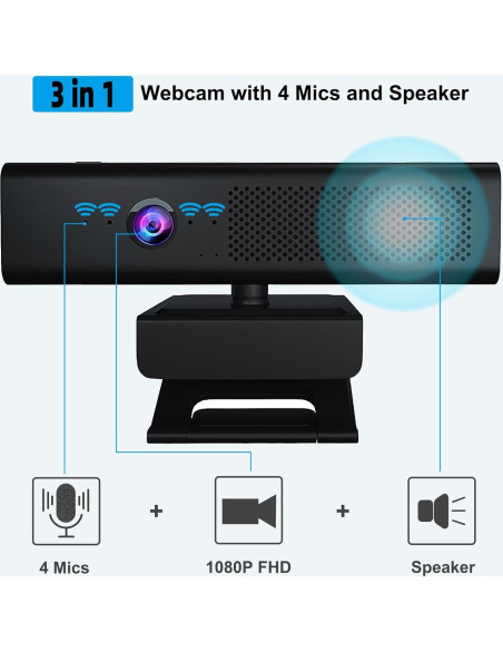 Cámara Web 1080P HD CofunKool H720 3-en-1 con Altavoz y Micrófonos Cámara Web 1080P HD CofunKool H720 3-en-1 con Altavoz y Micrófonos