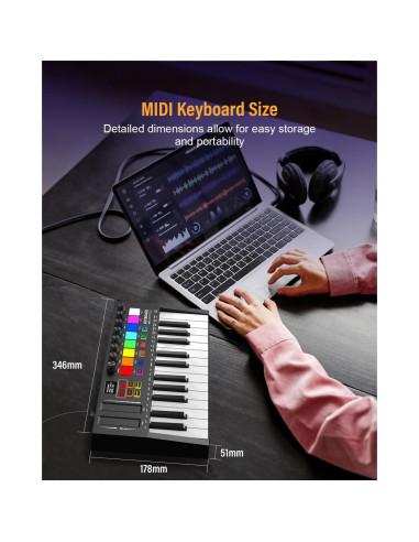 Controlador MIDI OYAYO 25 Teclas USB con Pads Retroiluminados