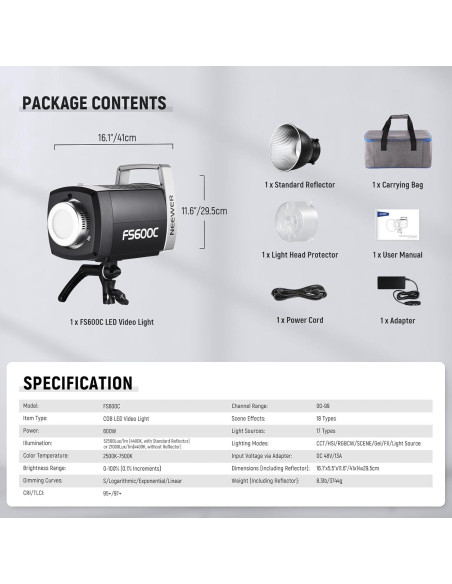 Luz de Video LED RGB NEEWER FS600C 600W 2500-7500K Control DMX Luz de Video LED RGB NEEWER FS600C 600W 2500-7500K Control DMX