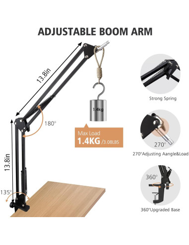 Brazo de Micrófono Ajustable Sunmon para Shure SM7B con Filtro Antipop