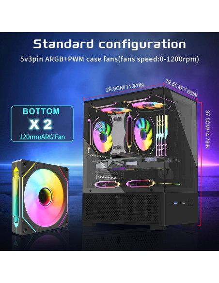 Caja Micro ATX TGDGAMER T8 con Ventiladores ARGB 120mm Caja Micro ATX TGDGAMER T8 con Ventiladores ARGB 120mm