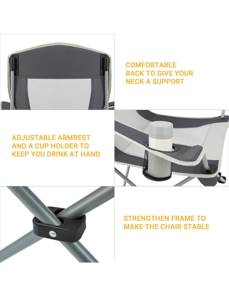 Silla de Camping Plegable KingCamp KC3818 Negra/Gris 120 kg Silla de Camping Plegable KingCamp KC3818 Negra/Gris 120 kg