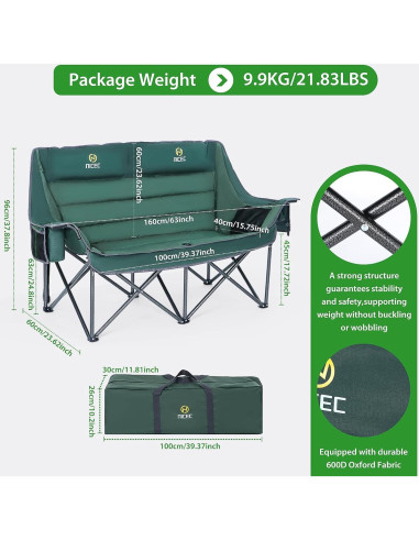 Silla de Camping Doble Nice C, Loveseat Plegable Acolchado