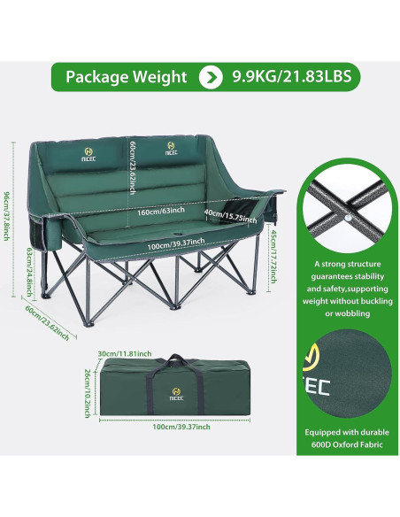 Silla de Camping Doble Nice C, Loveseat Plegable Acolchado Silla de Camping Doble Nice C, Loveseat Plegable Acolchado