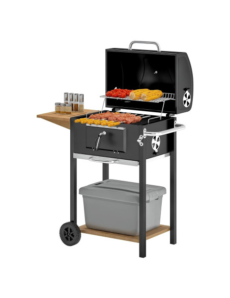 Parrilla BBQ de Carbón Outsunny Portátil con Mesa Lateral Parrilla BBQ de Carbón Outsunny Portátil con Mesa Lateral