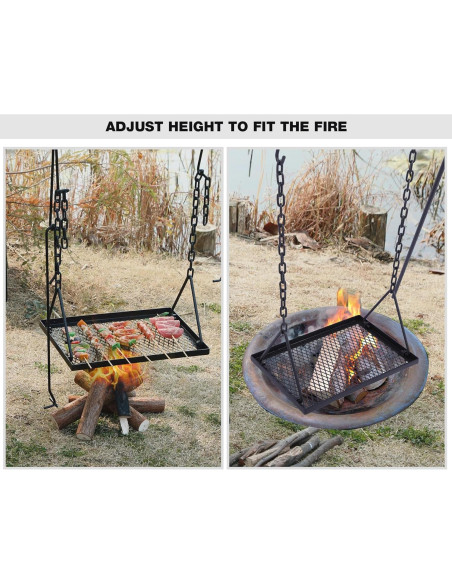 Soporte de Parrilla Plegable REDCAMP con Ganchos y Parrilla de Hierro Soporte de Parrilla Plegable REDCAMP con Ganchos y Parrilla de Hierro